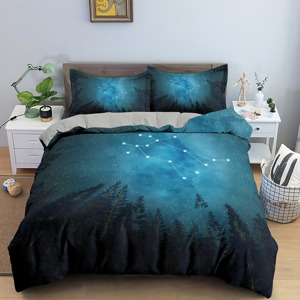 3D Bedding Sets Universe Outer Space Blue Galaxy Quilt Duvet Cover Bed Sheet Sell Pillowcase
