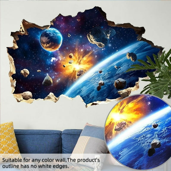 3D Galaxy Outer Space Wall Decals Stickers Wall Murals Wallpaper Decor DIY Peel and Stick Wall Art Decals Home Floor Living Room