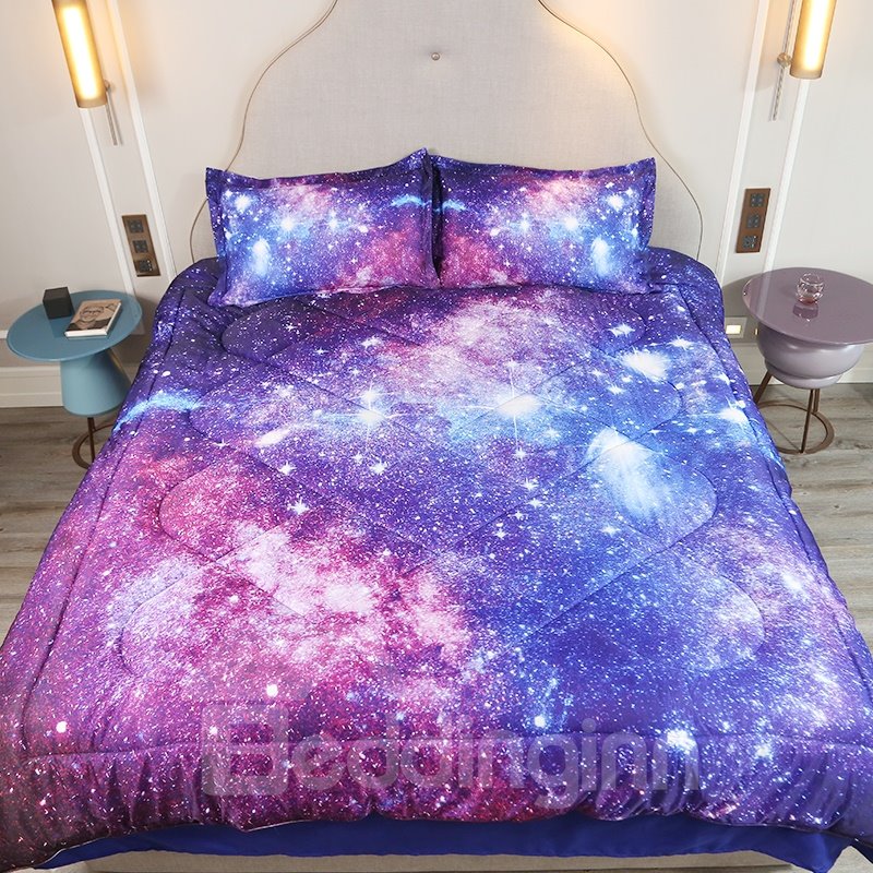 3D Galaxy Theme Bedding Set, Distant Galaxy Interstellar Cloud Printed