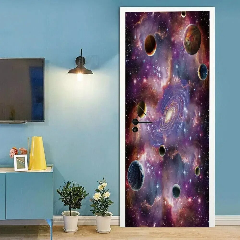 3D Galaxy blue starry sky 3D door sticker Star map wallpaper Outer ...