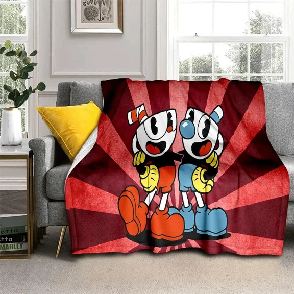 3D Game Cuphead and Mugman Gamer HD Flannel Blanket, for Home Bedroom Bed Sofa Picnic Travel Office
