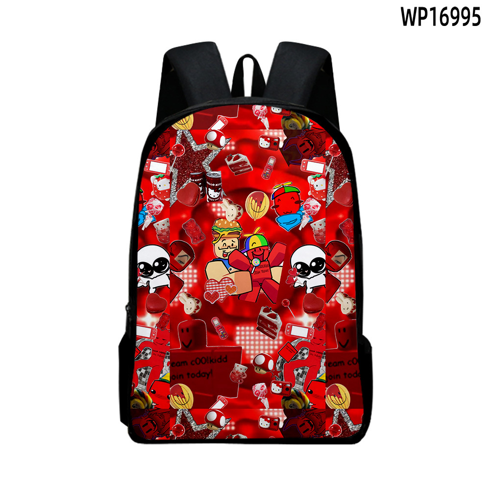 Roblox Backpack Student Schoolbag Computer Bag Gift for  Roblox Kids Red/Black School Backpack display picture 1