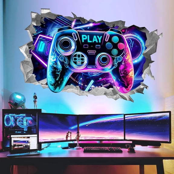 3D Game Wall Stickers Gamer Controller Gaming Peel and Stick Wall Art Decals for Teenagers Boy Bedroom Playroom