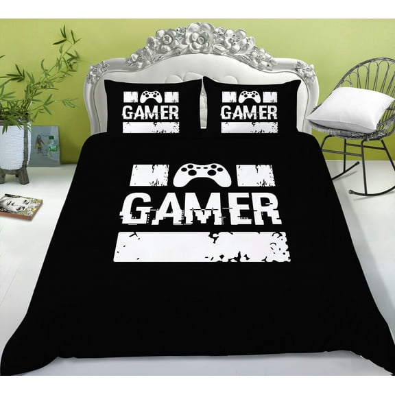 3D Gamepad Bedding Set Black White Game Design Duvet Cover&Pillowcase Soft For Youth Kids Boys Modern Bedspread,Full (80"x90")
