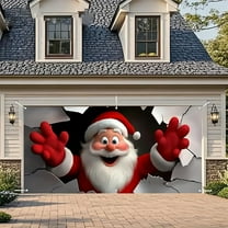 3D Garage Door Christmas Cover, Santa Garage Door Cover, Festival Holiday Decor for Outdoor, Party, Background, Wall and Street with Magnetic Hooks, Easy to Install, Welcome Holiday Joy 7x16ft B