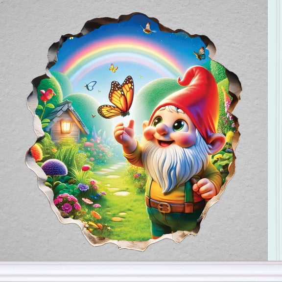 3D Garden Gnome Sticker - Movie - Mousehole Wall Sticker Decal - Removable Home Decor - Kids Room - Peel & Stick - Whimsical Home Decor - MICESTERPIECE