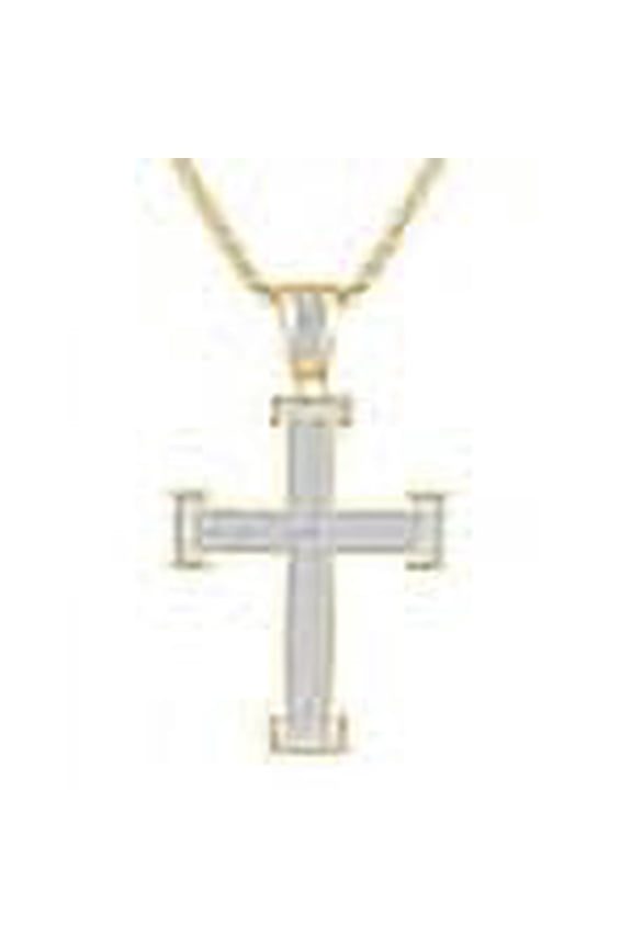 3D Genuine Sterling Silver Simulated Diamond 14K Gold Over Jesus Cross Designer Custom Charm Pendent Chain Set 20 + Grams