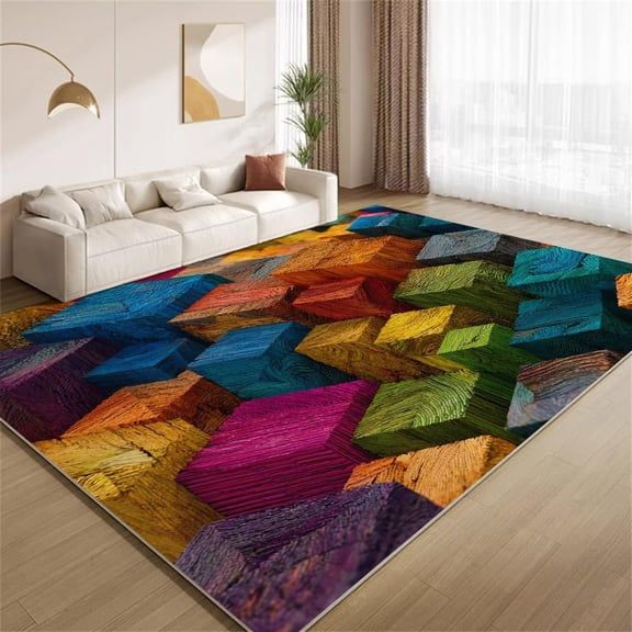 3D Geometric Area Rugs, Colorful Abstract Carpet, Washable Non Slip Low Pile Soft Rug for Entryway Bedroom Decor Mat 3ftx5ft