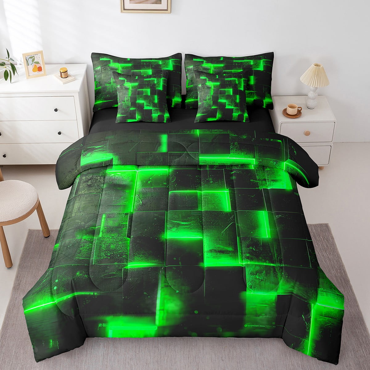 3D Geometric Bedding Comforter Sets 7 Pieces Abstract Aesthetic Bed in ...