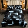 thumbnail image 1 of 3D Geometric Bedding Set King Abstract Aesthetic King Comforter Black and Greyish White Duvet Insert Glowing Futuristic Cube Quilt Comforter Neon Grid Bedding Comforters & Sets (Black Reversible), 1 of 6