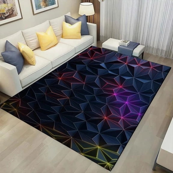 3D Geometric Carpet Neon Lights Rugs Hexagons Carpets for Home Play Gaming Room Decor Living Room Bedroom Teens E-Sport Rug Mat