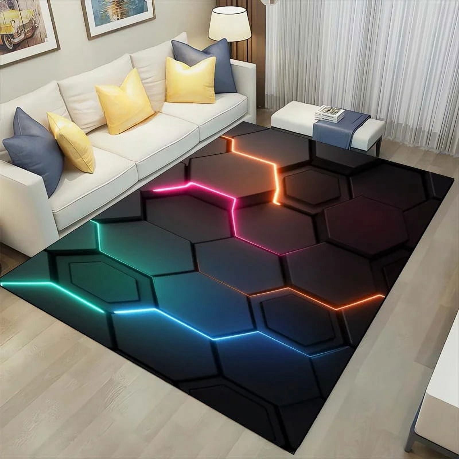 3D Geometric Carpet Neon Lights Rugs Hexagons Carpets for Home Play ...