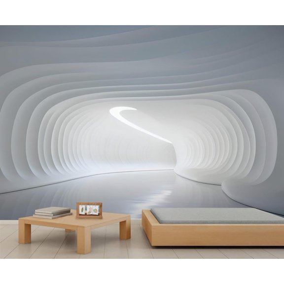 3D Geometric Tunnel Murals, Optical Illusion Wall Mural For Living Room Bedroom, White Architectural Murals, Solid Geometry Wall Poster, Geometry Home Decor & Gift 79"W x 55"H (Not Peel and Stick)