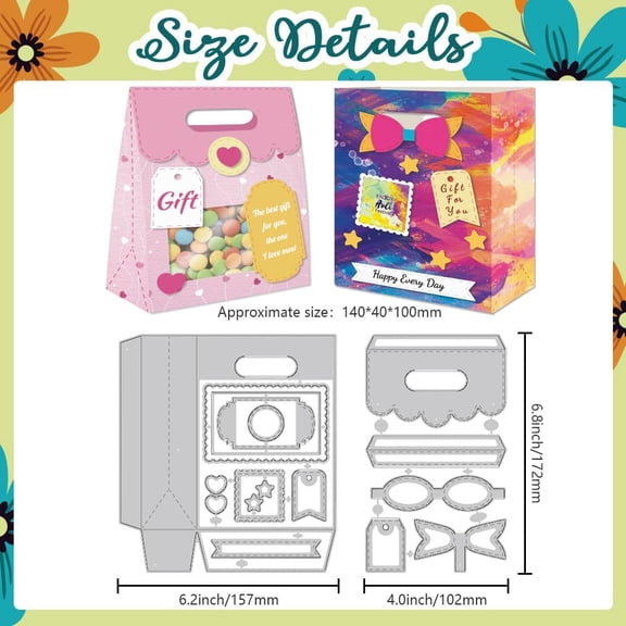 3D Gift Bag Die Cuts for Card Making Gift Box Carbon Steel Cutting Dies Borders Stitch Scrapbooking with Bow Tie Embossing Template Dies for DIY Birthday Gift Party Greeting Paper Card