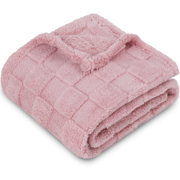 3D Gingham Fleece Baby Blanket for Girls Boys Chessboard Grid Warmer Comfort Reversible Shaggy Cozy Decor for Home Bed Blanket for Toddlers 30 x 40 Inches Coral Pink