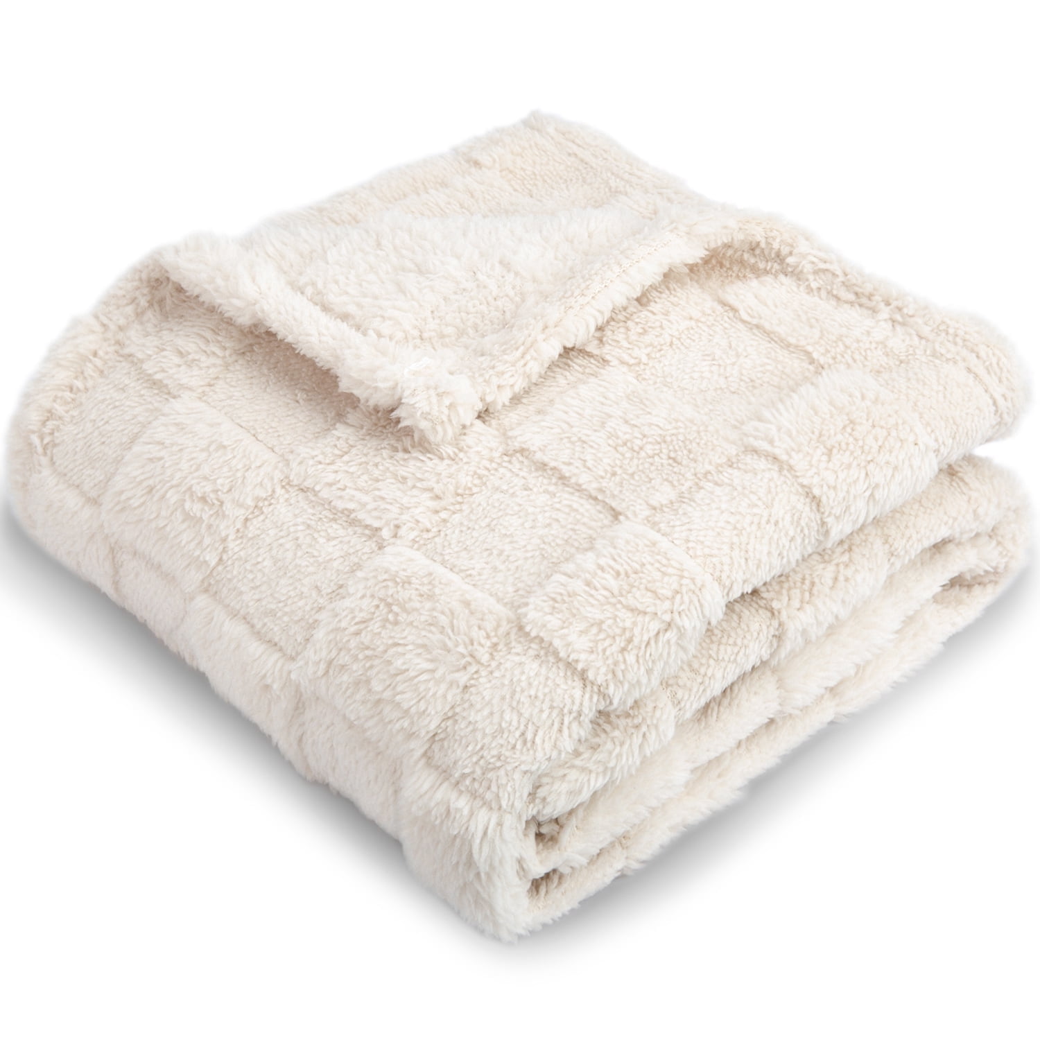 3D Gingham Fleece Baby Blanket for Girls Boys Chessboard Grid Warmer Comfort Reversible Shaggy Cozy Decor for Home Bed Blanket for Toddlers 30 x 40 Inches,Cream