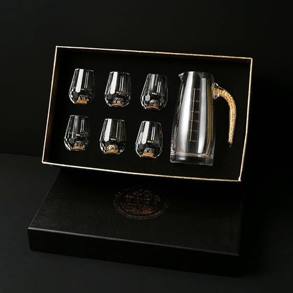 3D Glacier Whiskey Glass Cup Crystal Gold Foil Shot Glasses, Shot Glasses Set with 24k Gold Flakes, Luxury Tiny Shot Cups Thick Base , general
