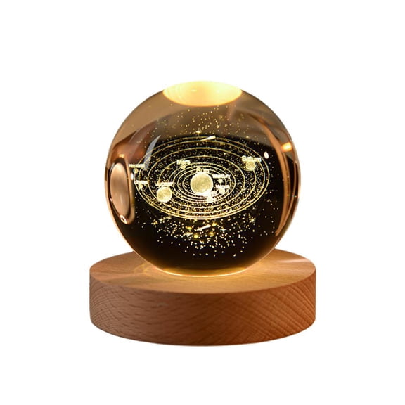 3D Glass Solar System Crystal Ball Star Night Light with Seven-Color Lights, USB Interface, Plug-and-Play for Bedroom Decor