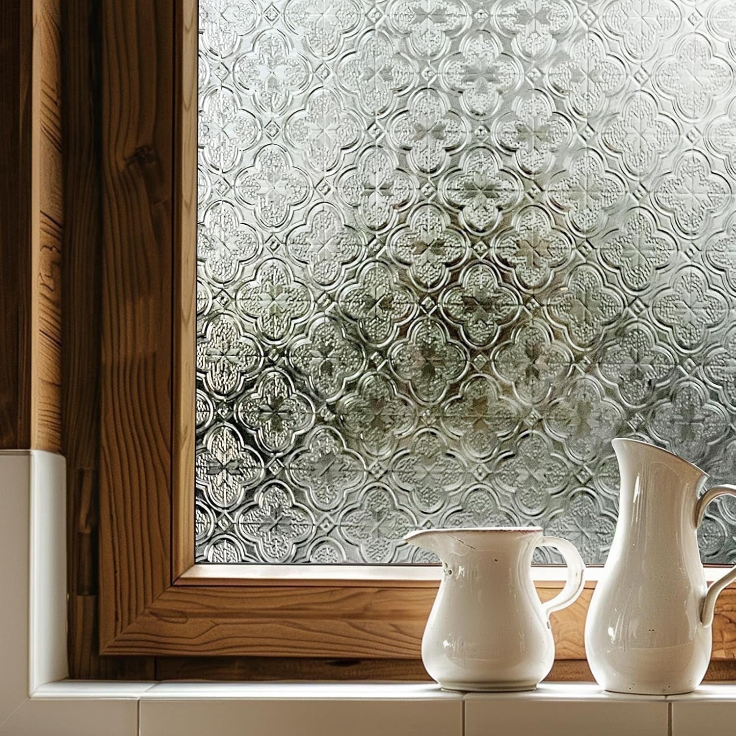 Fancy-Fix 3D Glass Textured Privacy Window Film，Decorative Window Film for Home，Static Cling，Begonia Flowe 23.6" x 35.4"