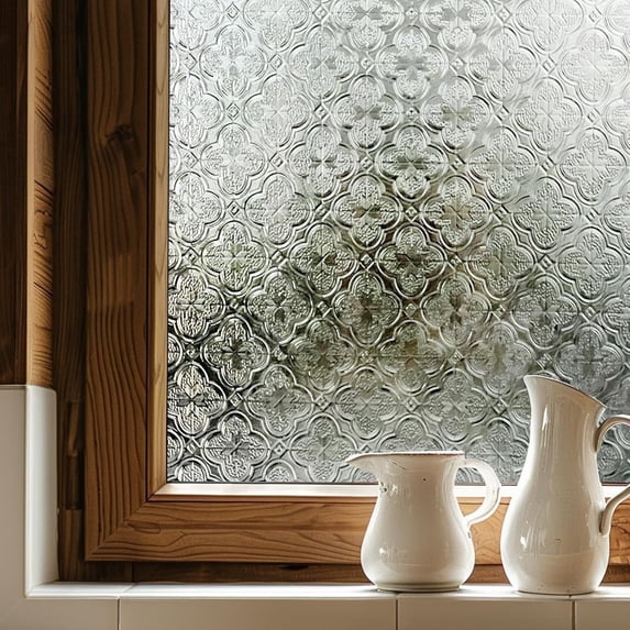 Fancy-Fix 3D Glass Textured Privacy Window Film,Decorative Window Film for Home,Static Cling,Begonia Flowe 23.6" x 35.4" 