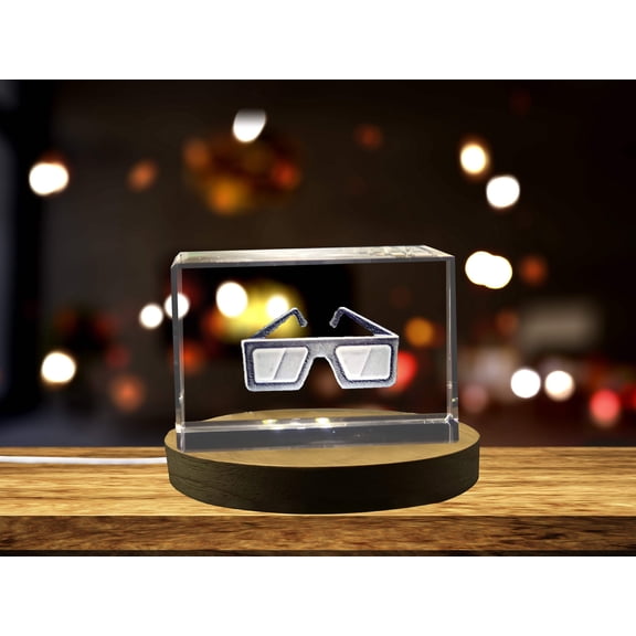 3D Glasses Crystal  - Beautiful 3D Engraved Crystal Gift for Movie Buffs and Tech Enthusiasts