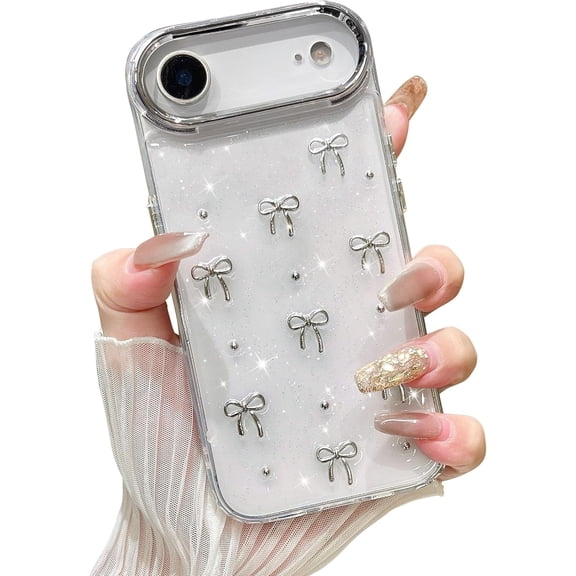 3D Glitter Bow Phone Case for iPhone Air – Cute & Sparkly Crystal-Transparent Protective Cover, Slim & Soft Durable TPU Design for Women