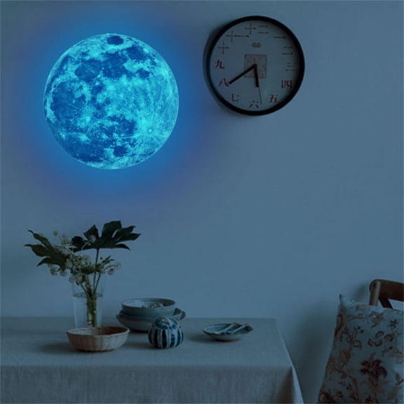 3D Glow in the Dark Moon Wall Sticker,Removable Planet Decal for Room Wall,Solar System Themed Night Light Decoration for Bedroom and Home,Glow Sticker,Wall Decal,Space Decor,N,40cm