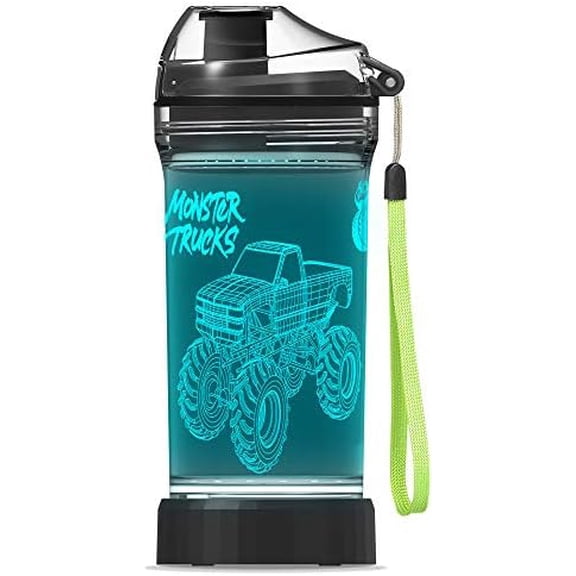 3D Glowing Water Bottle with 3D Monster Truck Design- 14 OZ Tritan BPA Free - Cool Drinking Cups Gift for School Kids Boy Girl Child Christmas Holiday(Random Monster Truck)$$Sport & Recreation Other