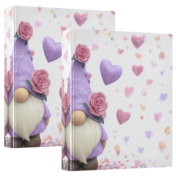3D Gnome Couple with Hearts Roses Valentine Round Ring Binder 3 Rings 1.5" Capacity File Storage for A4 Size 2 Pack