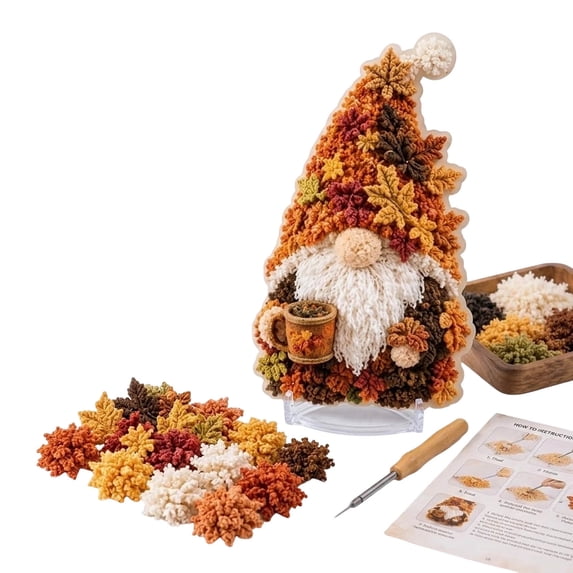 3D Gnome Punch Needle DIY Craft Kit Handmade Sewing Art Project For Storybook Decoration Orange Tone