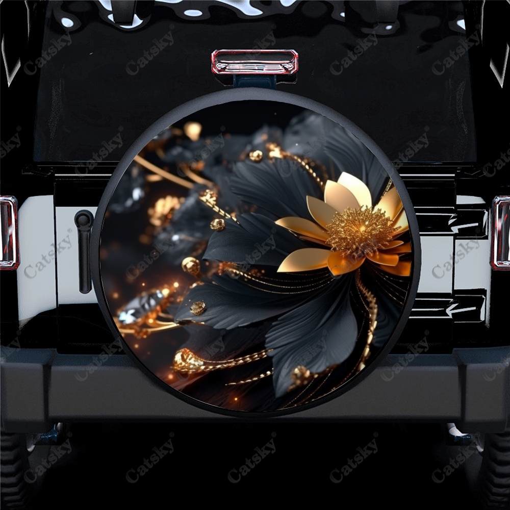 3D Gold Abstract Flower Pattern Polyester Universal Spare Wheel Tire ...