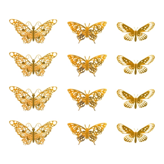 3D Gold Butterfly Wall Decor 12Pcs 3 Styles for Birthday Decorations Party Decorations, Removable Wall Stickers Interior Decorations Kids Nursery Classroom Wedding Decor