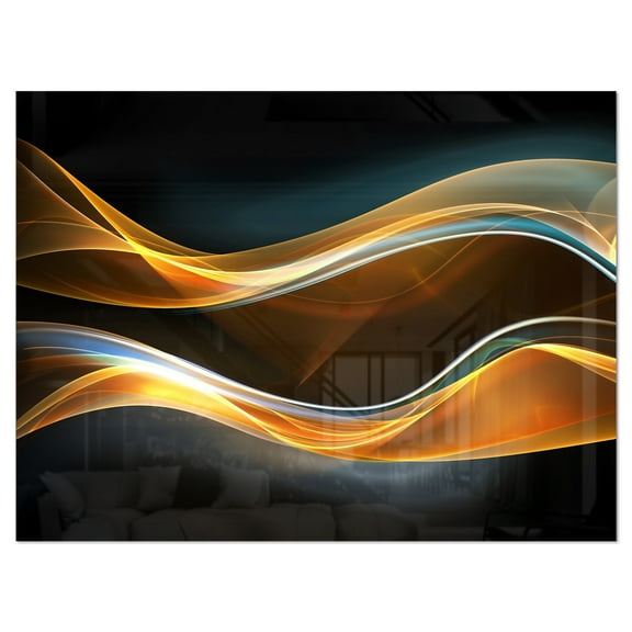 3D Gold Waves in Black' Abstract Digital Art Metal Wall Art