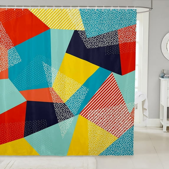3D Golden Bathroom Curtain Geometric Abstract Triangle Shower Curtain Gradient Geometry Graphic Waterproof Bath Curtain