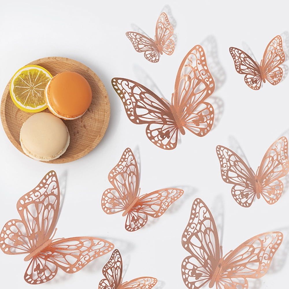 3D Golden Butterflies Wall Stickers Simulation Double-Sided Decorative ...
