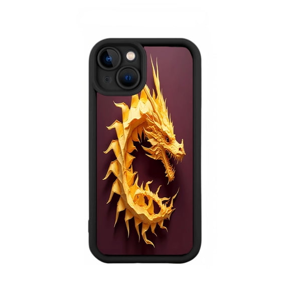 3D Golden Dragon Design Phone Case for iPhone 15 - Lightweight Yellowing Resistant Intricate Detail on Deep Maroon Background