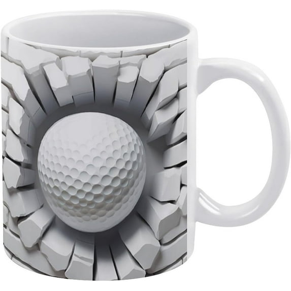 3D Golf Ball Coffee Mug - Funny Birthday Gift Idea For Mom Dad Husband Wife - 11 Oz 3D Coffee Mug Tea Cup White