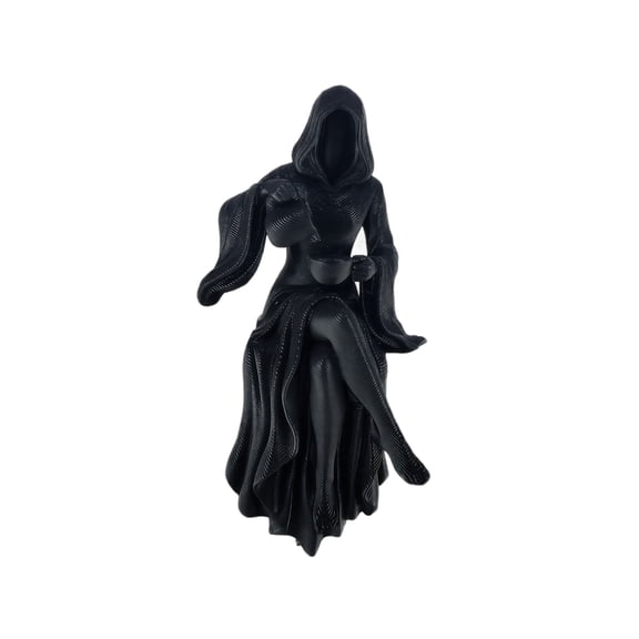 3D Gothic Style Hooded Female Reaper Pouring Water Decorative Figurine for Halloween Home Tabletop Display