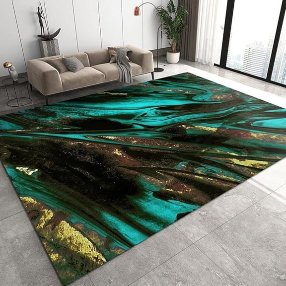 3D Gradient Color Turquoise Area Rug, Emerald Green Marble Apartment Carpet, Bathroom Rugs Fuzzy Plush Soft With Non-Slip Backing Apply To Farmhouse Bedroom Area 1x2ft