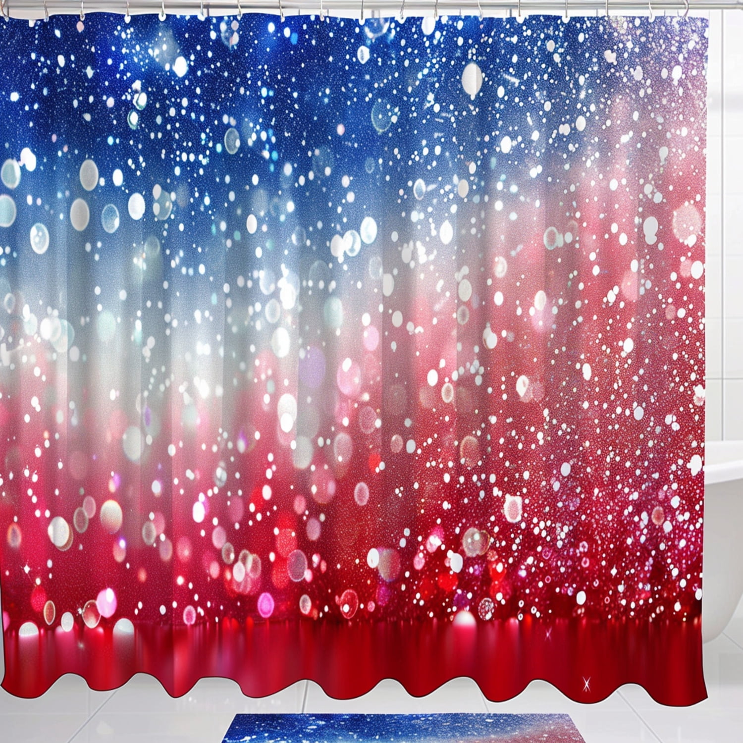 3D Gradient Red White Blue Glitter Shower Curtain with Bokeh Effect ...