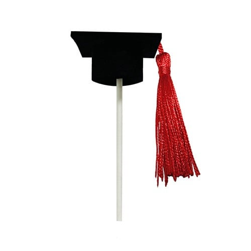 3D Graduation Cap Cupcake Toppers DIY Congrats Grad Cupcake Picks Graduation Cap with Tassels Congrats Cupcake Picks, Clearance, for Grad Theme Party Supplies, Red