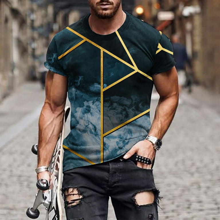 3D Graphic T Shirt for Men,Fitted Fitness Tee Shirt Fashion Short Sleeve  Shirts Round Neck Novelty Print Tshirt 