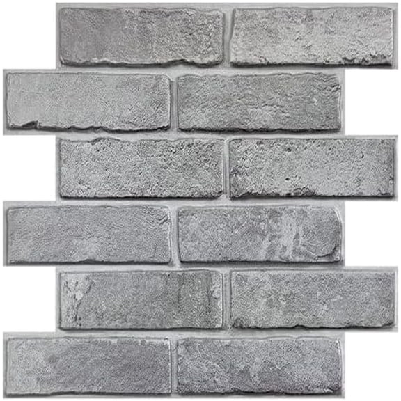 3D Gray Brick Wall Panel, Peel and Stick Brick Tiles, 10 Pcs of 12"X12", Small Size Thin PVC Faux Brick Self Adhesive Brick Wall Covering Fake Brick Paneling Background