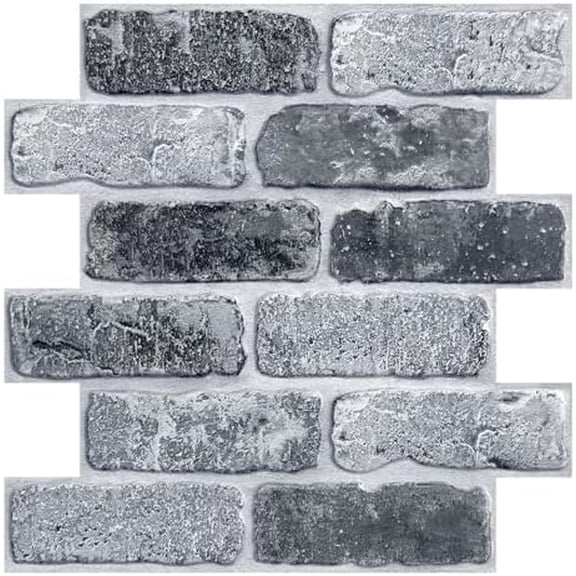3D Gray Brick Wall Panel, Peel and Stick Brick Wall Tiles, 10 Pcs of 12"X12", Small Size Thin PVC Faux Brick Self Adhesive Fake Brick Paneling Brick Backsplash