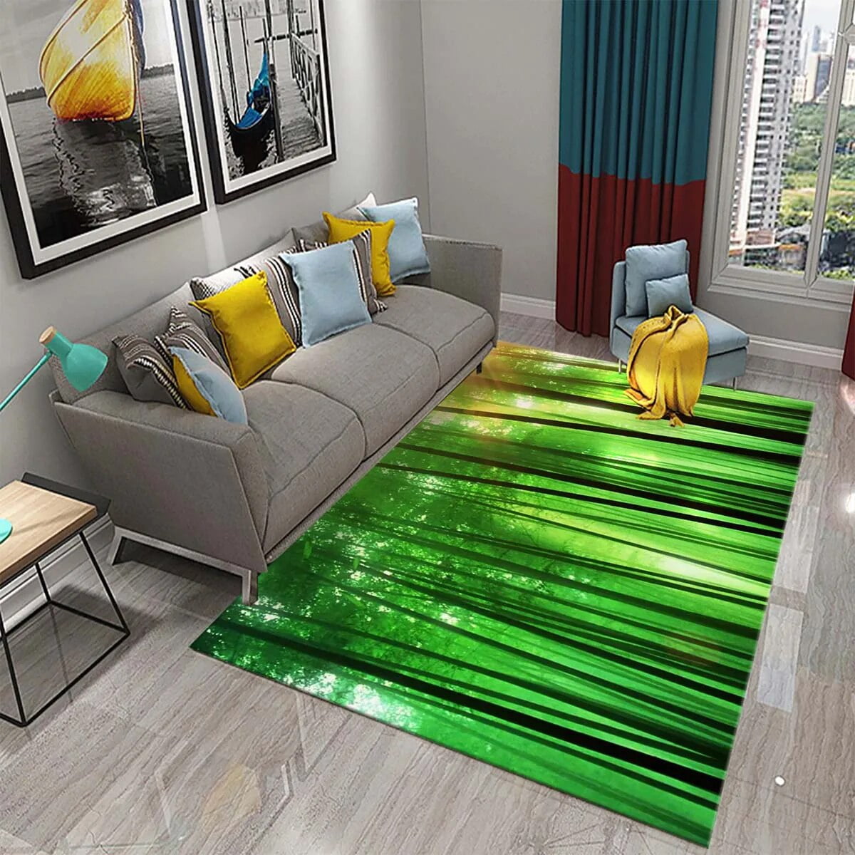 3D Green Bamboo Forest Bamboo Carpet for Bathroom Mat Plants Toilet