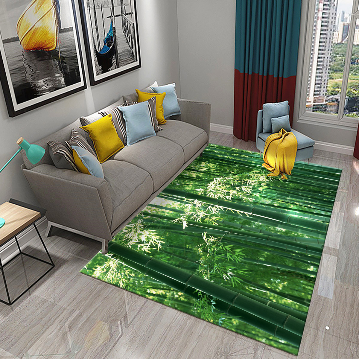 Image showcasing 3D Green Bamboo Forest Bamboo Carpet for Bathroom Mat Plants Toilet ...