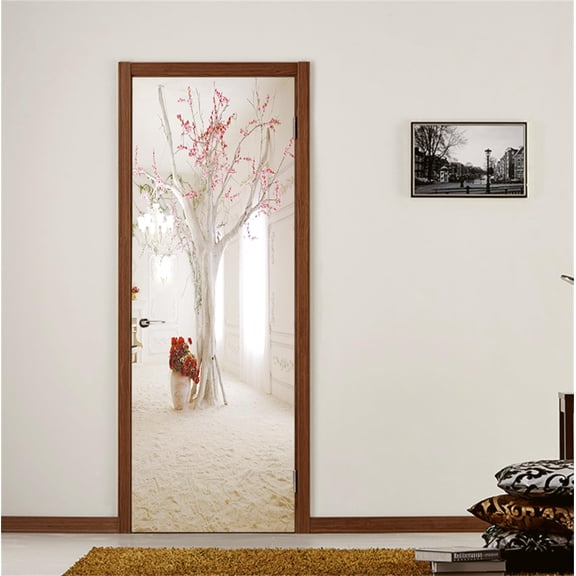3D Green Bamboo Landscape Door Sticker Peel and Stick Door Wraps Wall Murals Decals Self
