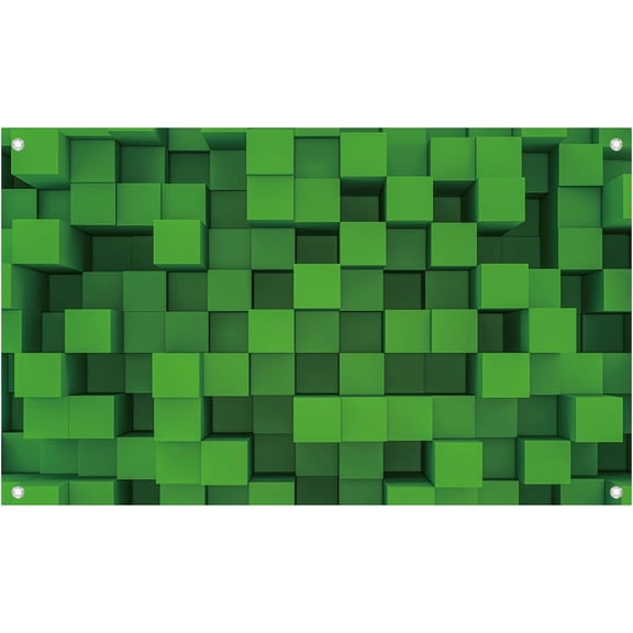 3D Green Cube Block Photo Backdrop, Geometric Green Square Brick Wall Background Banner for Party Photoshoot Decor