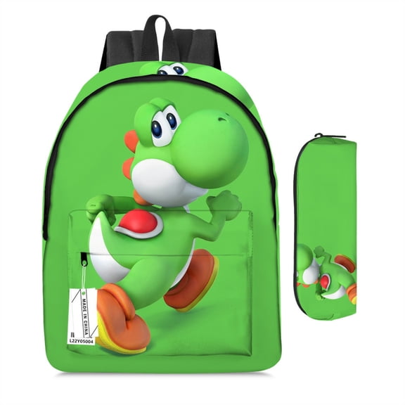 3D Green Dinosaur School Backpack Sets – 2PCS Plumber Super Brothers Video Game Character Bookbag Set – Fun Travel Backpacks for Students