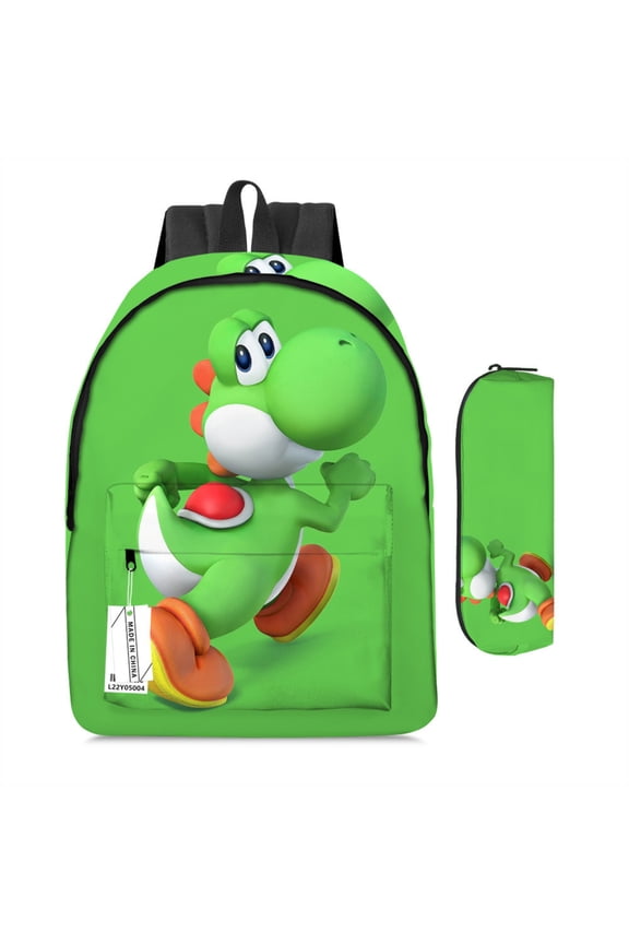 3D Green Dinosaur School Backpack Sets – 2PCS Plumber Super Brothers Video Game Character Bookbag Set – Fun Travel Backpacks for Students